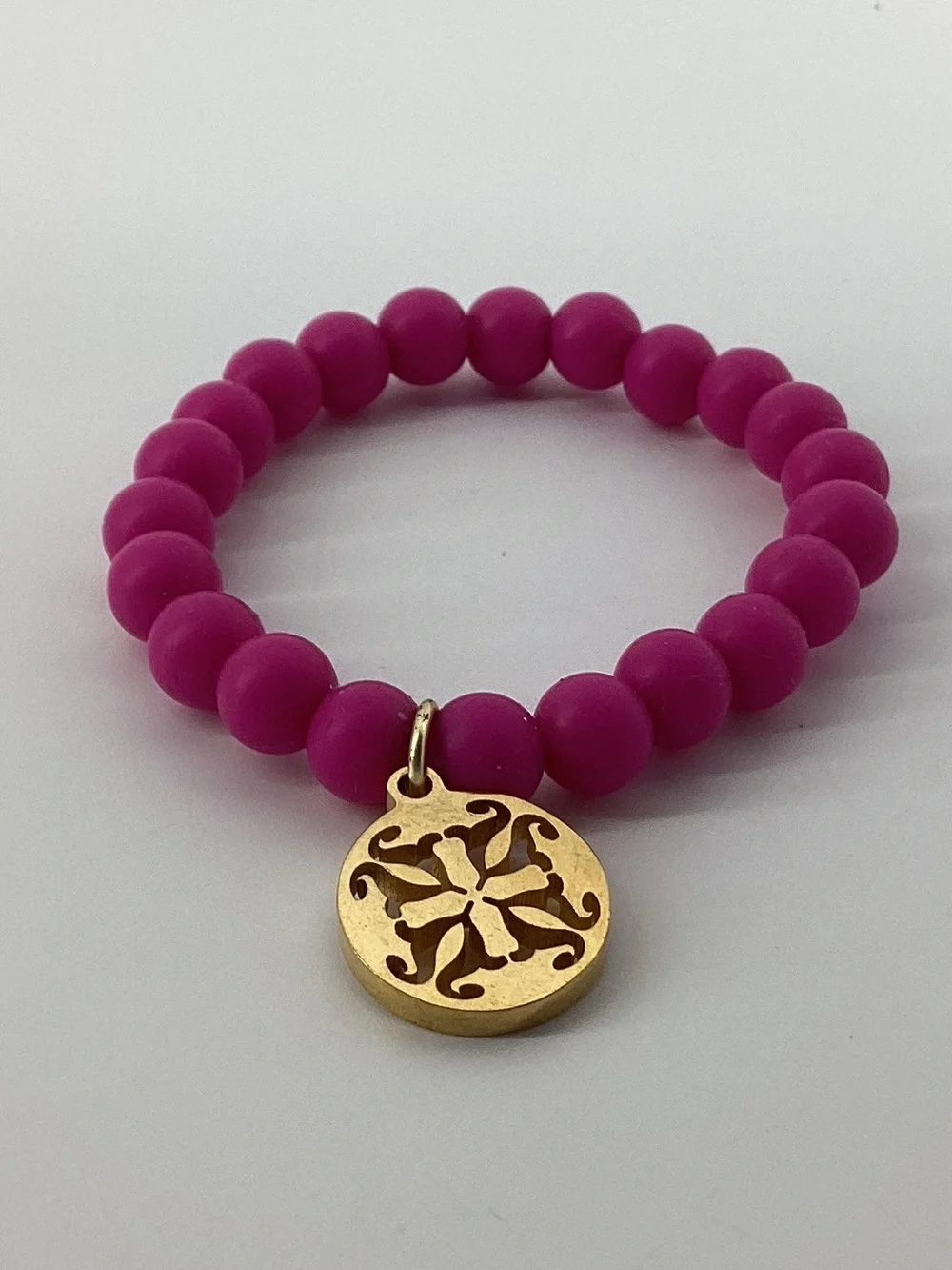 Rustic Cuff Pink Silicone Bracelet with Gold Charm